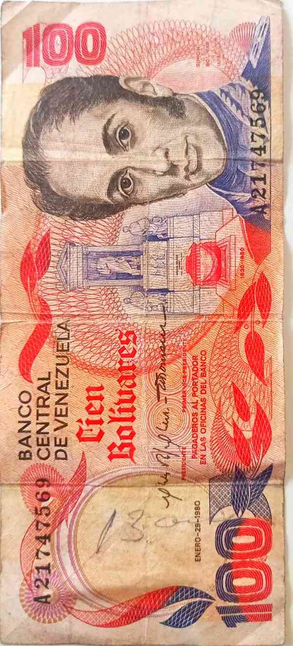 Billete de 100bs 1980