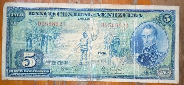 Billete de 5 Bs año 1966