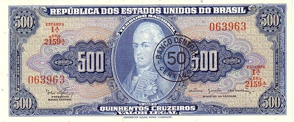 50 centavos (Koperta wydrukowana na banknocie 500 cruzeiros)