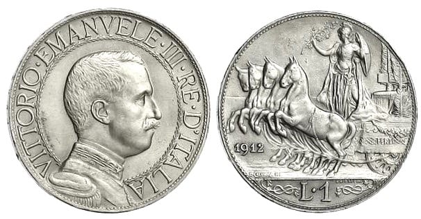 1 lire (Vittorio Emanuele III) 1908-1913 - Włochy