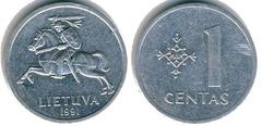 1 centas 1991 - Litwa